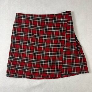 Vintage Hollister‎ Women's Plaid Knit Flannel Wrap Front Mini Skirt Red Size M